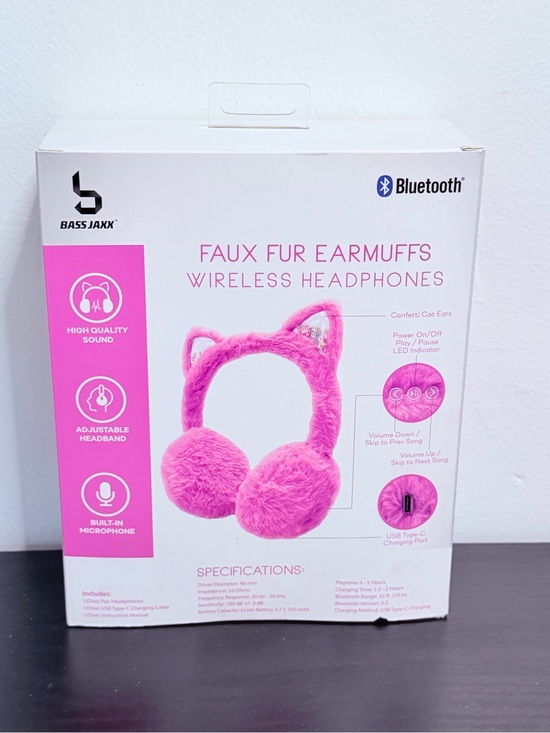 Bass Other - Bass Jaxx Pink Faux Fur Wireless Earmuff Headphones NWT